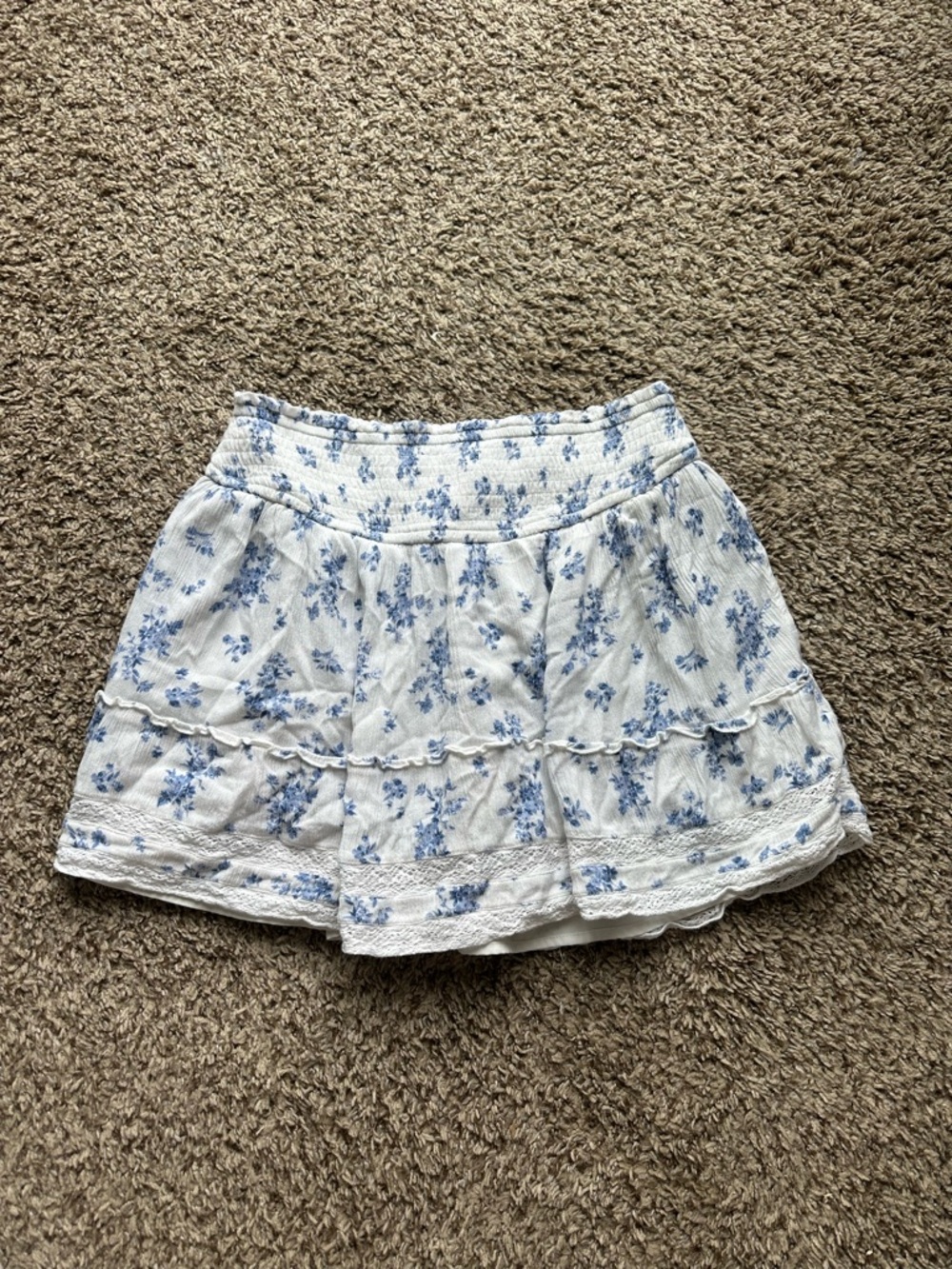 Hollister White Mini Skort with Blue Floral Print